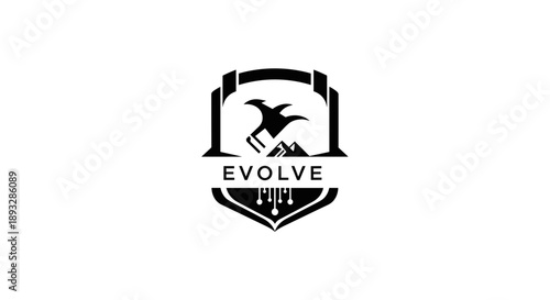 Evolve logo with bird and shield emblem.