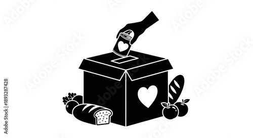 Donation box with food and wine for charity or community support