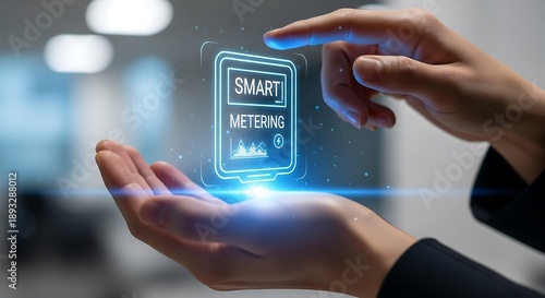 Smart Metering Technology Interface Displayed on Futuristic Hologram.