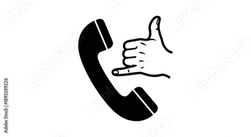 Hand gesture for calling with vintage telephone receiver icon.