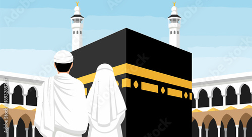 Pilgrims visiting Kaaba in Mecca during Hajj ramadan kareem.