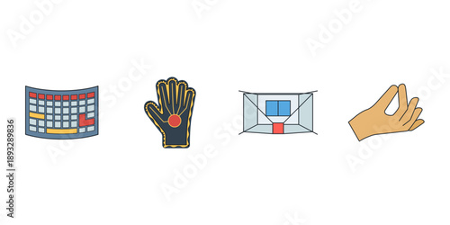 Spatial computing and mixed reality icons. VR AR vector set with headset, gestures, and eye tracking. Modern metaverse line interface collection