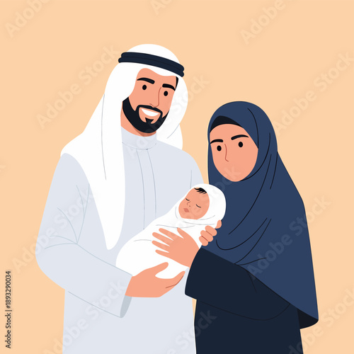 Muslim Family with Newborn Baby ramadan.