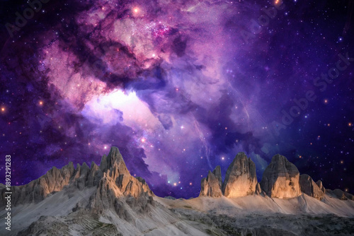 night landscape with stars and moon, milky way and galaxy in the mountains. beautiful nature background.