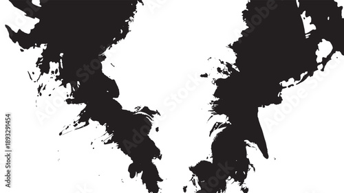 Black Paint Splash Abstract Artistic Silhouette in Dramatic High Contrast on White Background for Creative Design