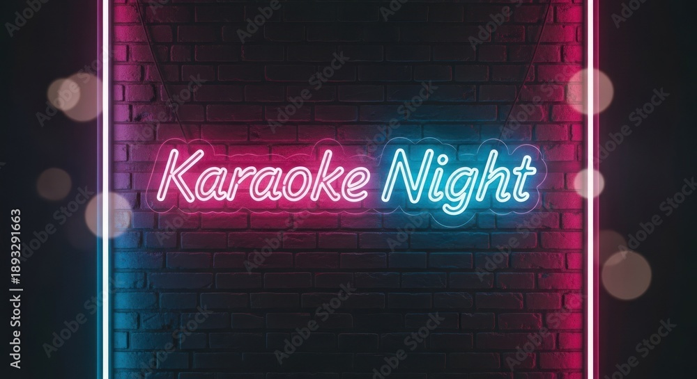 custom made wallpaper toronto digitalNeon "Karaoke Night" sign on brick wall with blurry bokeh effect background