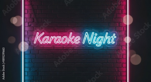 Wallpaper Mural Neon "Karaoke Night" sign on brick wall with blurry bokeh effect background Torontodigital.ca