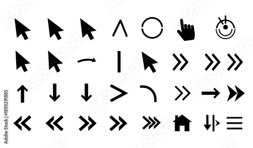 Modern arrow and cursor icon set vector