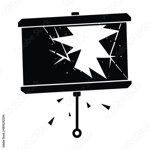 broken projector screen on white background