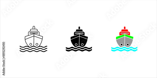 Minimalist cargo ship line icon set. isolated on white background. Maritime transportation and logistics symbol suitable for shipping, delivery, and sea transport concepts.