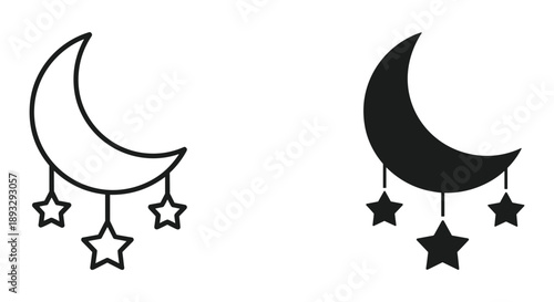 Moon and Stars Night Sky Illustration