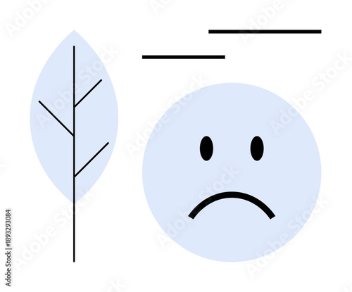 Sadness concept. A frowning face with minimal lines and abstract design conveys sadness. Sadness ed using minimalist flat style for emotional expressions, mental health, designs, and communication