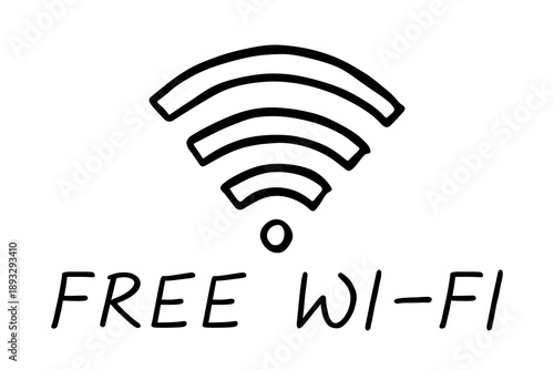 Hand drawn free wifi spot zone sign Public wi-fi area sign Wireless internet clipart in doodle style Single element for print, web, design, decor 3G, 4G, 5G, 6G, IoT