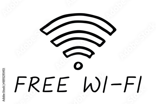 Hand drawn free wifi spot zone sign Public wi-fi area sign Wireless internet clipart in doodle style Single element for print, web, design, decor 3G, 4G, 5G, 6G, IoT