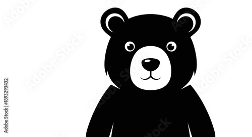 Cute Black Bear Face Illustration with Big Eyes.