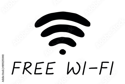 Hand drawn free wifi spot zone sign Public wi-fi area sign Wireless internet clipart in doodle style Single element for print, web, design, decor 3G, 4G, 5G, 6G, IoT