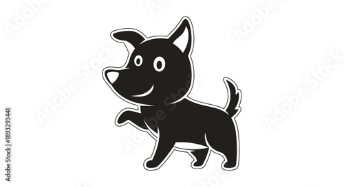 Cute Black Cartoon Dog Standing and Waving.
