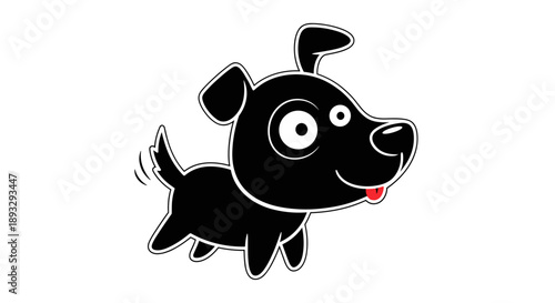 Cute Black Cartoon Dog with Big Eyes and Tongue Out.