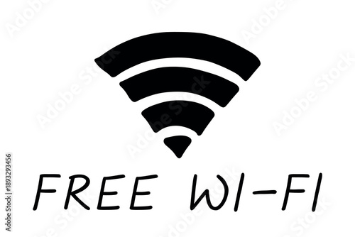 Hand drawn free wifi spot zone sign Public wi-fi area sign Wireless internet clipart in doodle style Single element for print, web, design, decor 3G, 4G, 5G, 6G, IoT