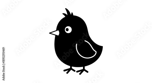 Cute Black Chick Illustration Simple Cartoon Style.