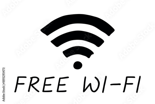 Hand drawn free wifi spot zone sign Public wi-fi area sign Wireless internet clipart in doodle style Single element for print, web, design, decor 3G, 4G, 5G, 6G, IoT