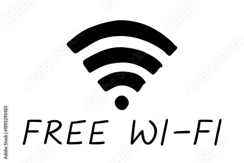 Hand drawn free wifi spot zone sign Public wi-fi area sign Wireless internet clipart in doodle style Single element for print, web, design, decor 3G, 4G, 5G, 6G, IoT