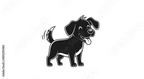 Cute Black Dog Cartoon Illustration.