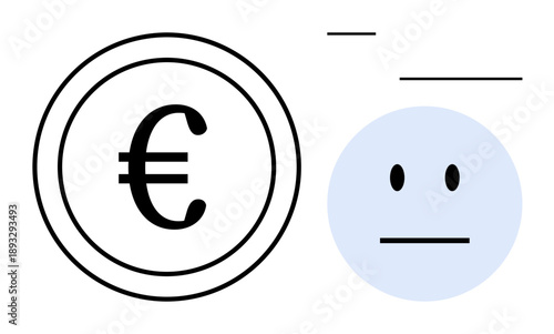 Financial planning, economy, emotions, currency systems, European finance, conceptual art. Euro symbol next to a minimal, neutral face icon. Economy and emotions in abstract visualization