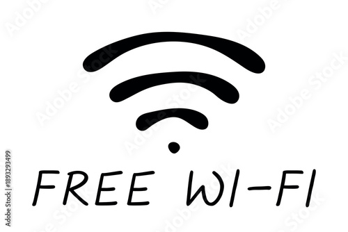 Hand drawn free wifi spot zone sign Public wi-fi area sign Wireless internet clipart in doodle style Single element for print, web, design, decor 3G, 4G, 5G, 6G, IoT