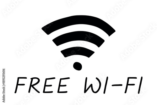 Hand drawn free wifi spot zone sign Public wi-fi area sign Wireless internet clipart in doodle style Single element for print, web, design, decor 3G, 4G, 5G, 6G, IoT