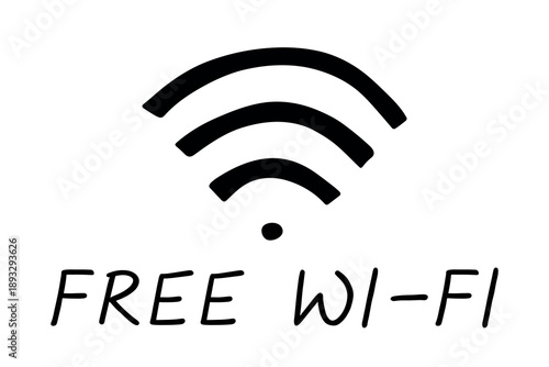 Hand drawn free wifi spot zone sign Public wi-fi area sign Wireless internet clipart in doodle style Single element for print, web, design, decor 3G, 4G, 5G, 6G, IoT