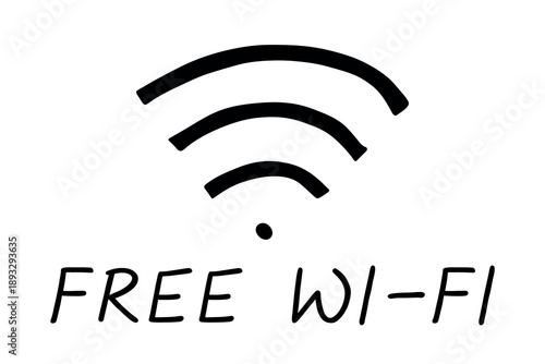 Hand drawn free wifi spot zone sign Public wi-fi area sign Wireless internet clipart in doodle style Single element for print, web, design, decor 3G, 4G, 5G, 6G, IoT