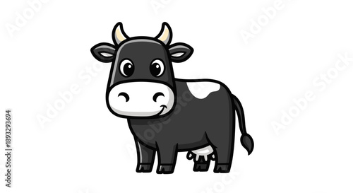 Cute Cartoon Black and White Cow Illustration.