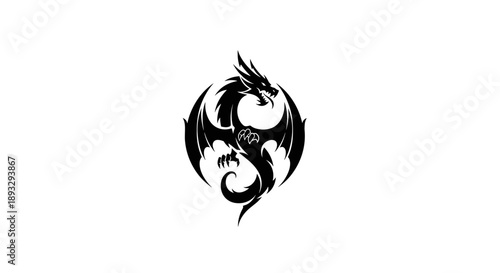 Intricate Black Dragon Emblem Silhouette Design.