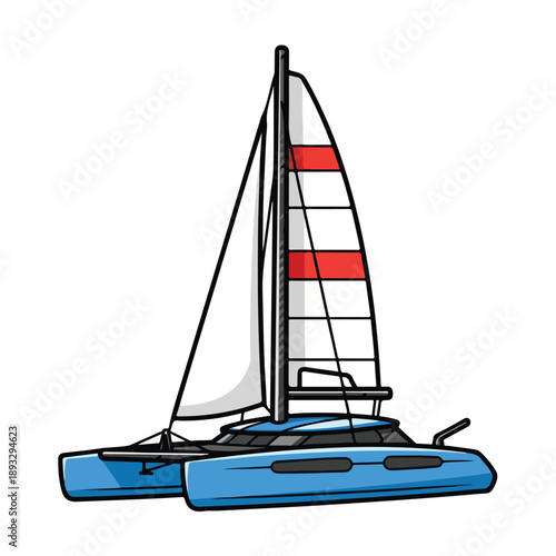 A cartoon sailboat with a blue hull