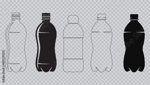 Standard plastic water bottle silhouette isolated on white background soft drink or carbonated beverage container vector graphic design element