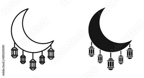 Crescent Moon with Hanging Lanterns