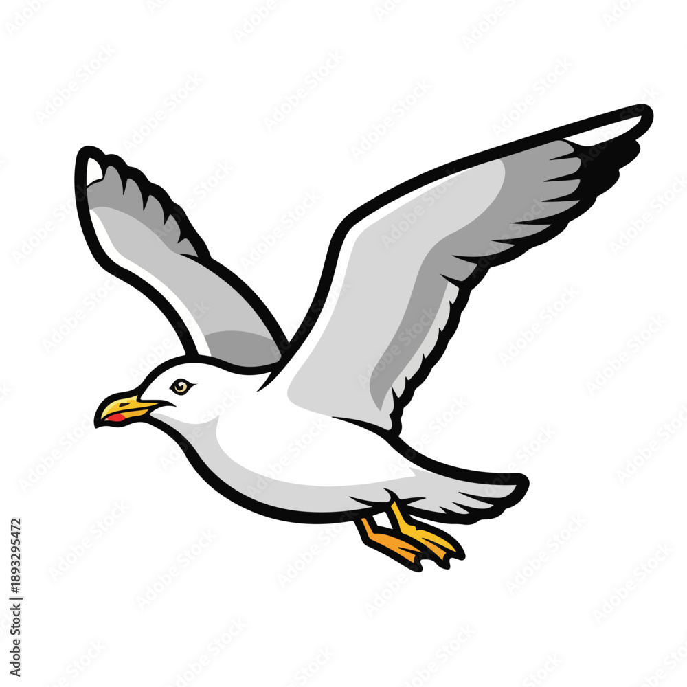 Fototapeta premium A cartoon seagull in flight