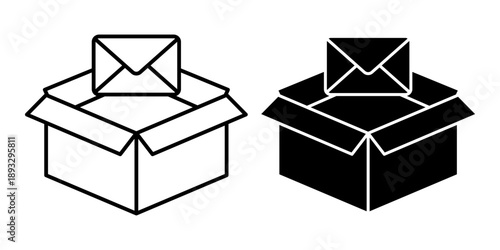 Open Box with Envelope Inside Illustration.
