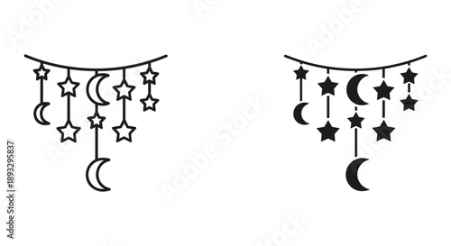 Celestial Garland with Stars and Moons