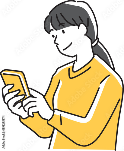 スマホの操作を楽しんでいる女性