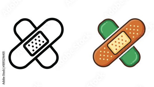 Bandage icon in different styles on white background