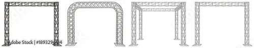 collection of 3d rendered metal truss structures in various configurations, ideal for event design.