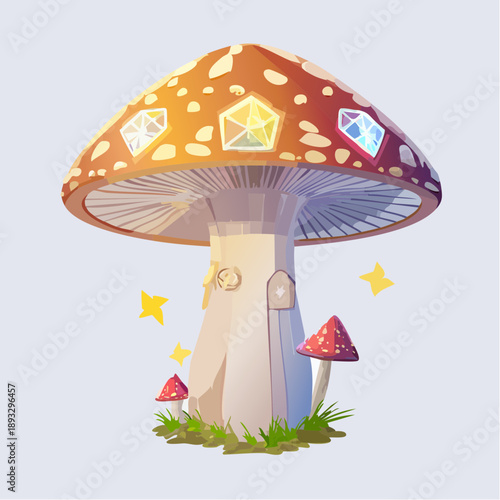 Fantasy Mushroom with Decorative Cap and Spores.