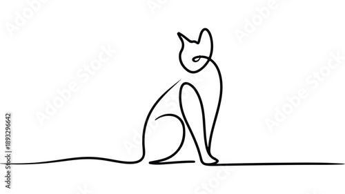 Continuous One Line Drawing of Sitting Cat Minimalist Feline Side Profile Illustration