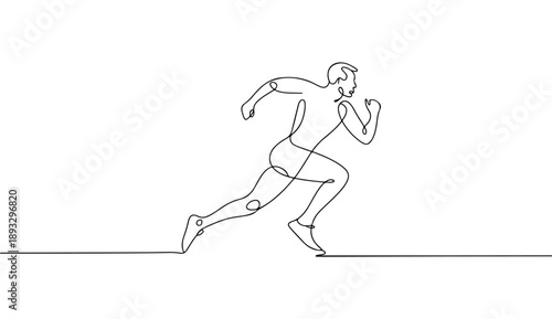 Continuous One Line Drawing of Male Athlete Sprinting Minimalist Runner Illustration