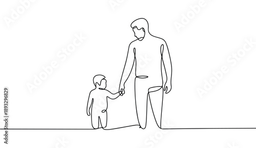 Minimalist One Line Drawing of Fatherhood Showing Parent and Child Walking Hand in Hand