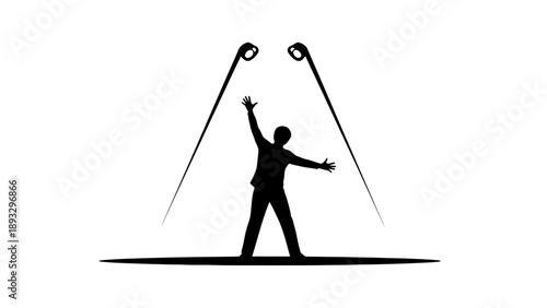 Silhouette of a person standing under spotlights.