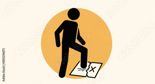 Silhouette of a person stepping on a piece of paper with an X mark.