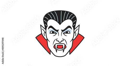 Spooky Vampire Face with Fangs and Blue Eyes Illustration for Halloween and Horror Themes